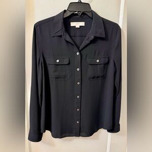 LOFT BLACK BUTTON-DOWN LONG SLEEVE SHIRT 2 CHEST POCKETS